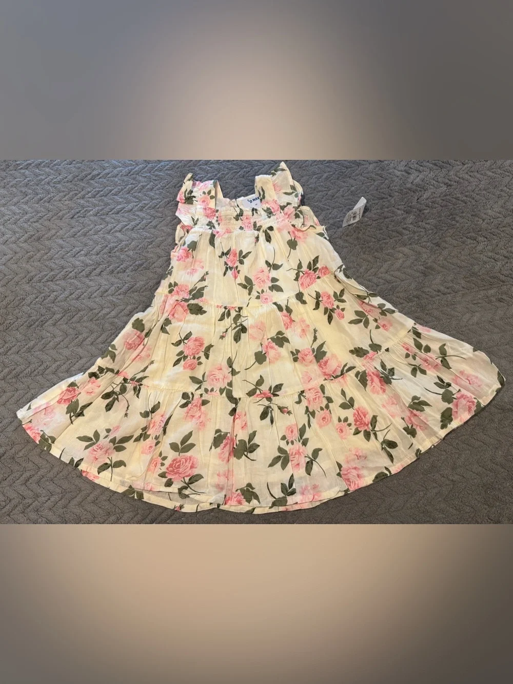 Old Navy Cream Dress with Pink Rose Print